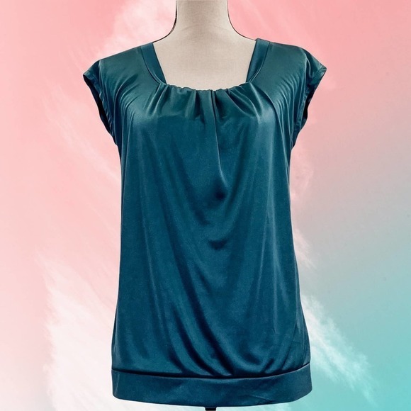 MOSSIMO Teal Blue Pleated Short Sleeve Blouse - Picture 11 of 11